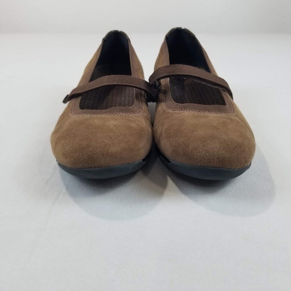Aetrex Mary Jane Shoes Womens Size 9.5 Brown Suede Leather Flats Strap EE31W - Picture 3 of 11